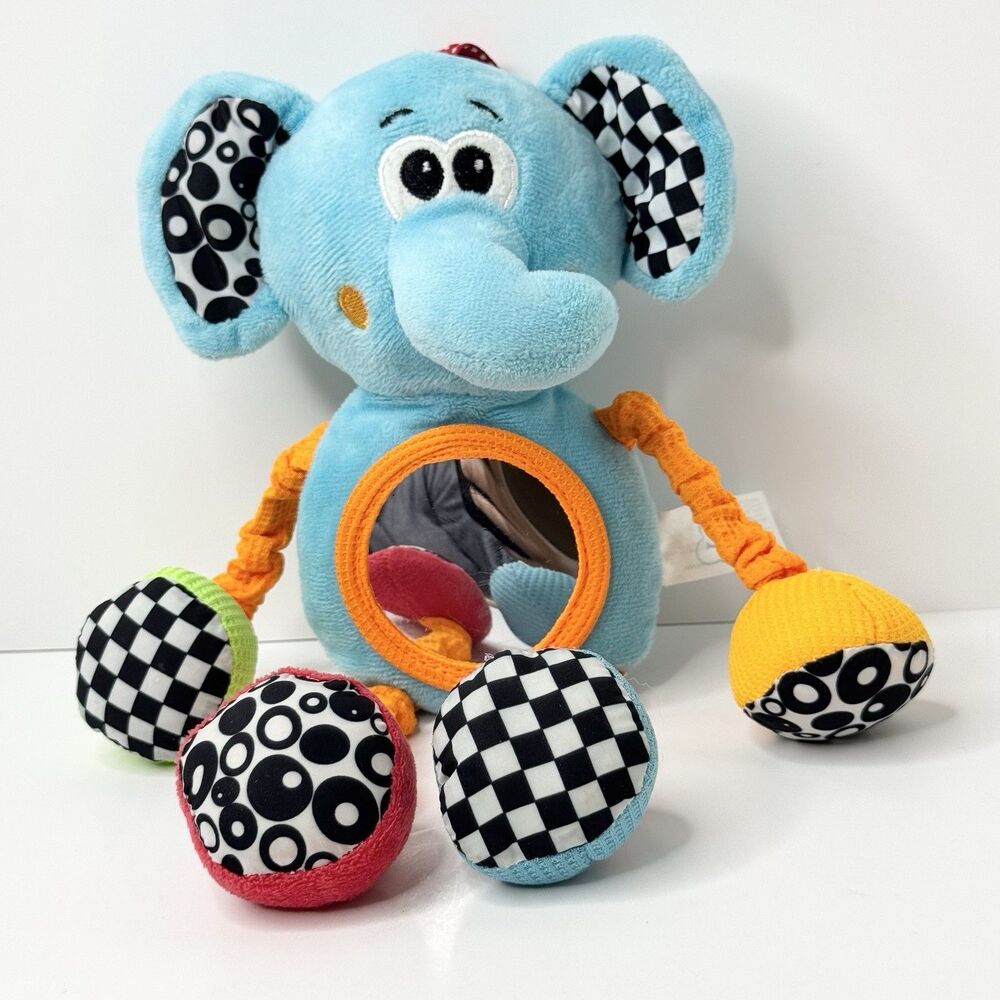 Spark Create Imagine Blue Elephant Plush Mirror Rattle Crinkle Squeak
